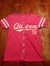 On Fire Women's Pink Queen #10 Baseball Style Button Down Shirt Size Large