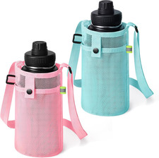 2 Pcs Large Water Bottle Bag with Strap, Mesh Water Bottle Carrier Holder Crossb