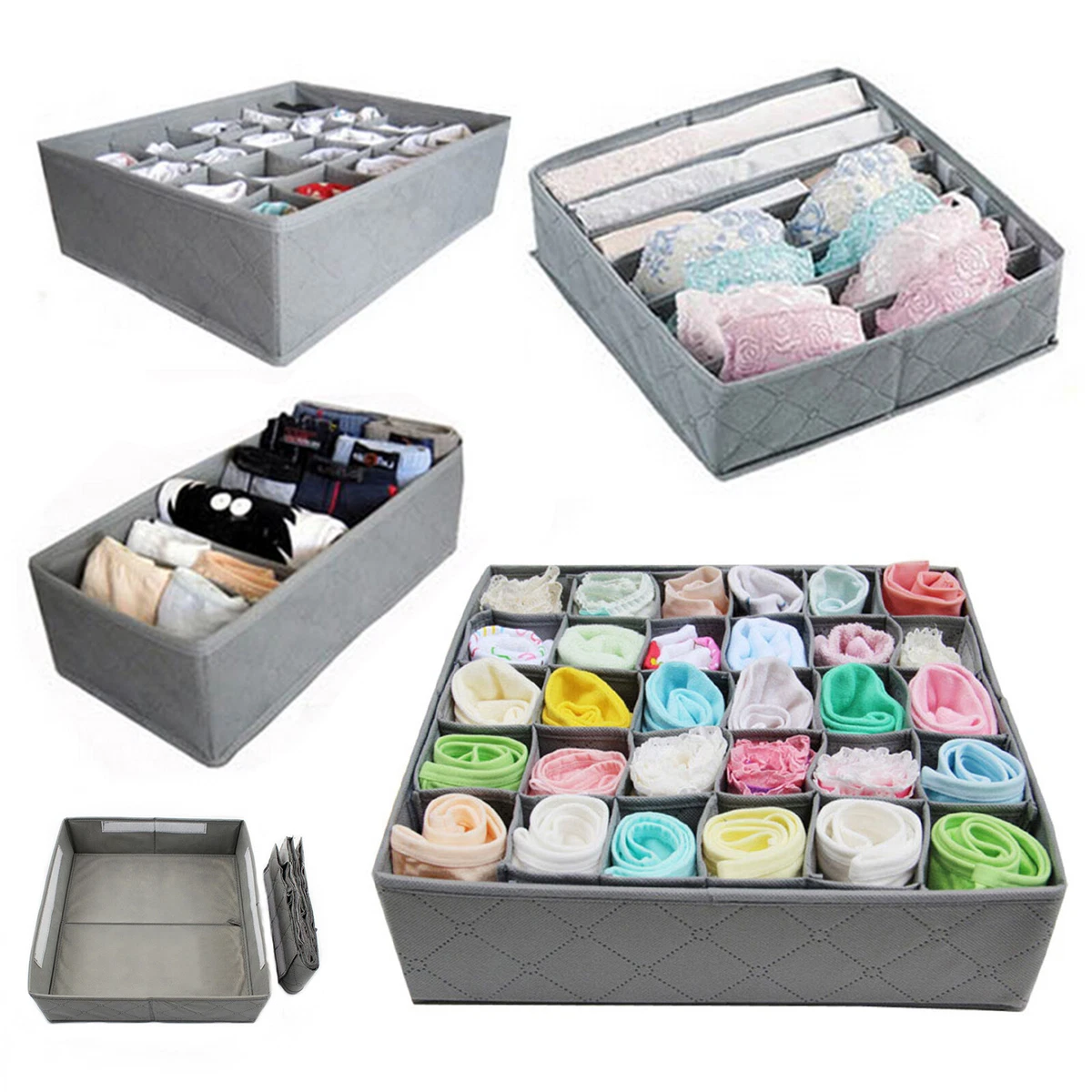 Set of 4x Foldable Storage Box Bra Underwear Closet Organizer Drawer Divider Kit