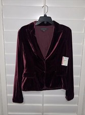 Lafayette 148 Velvet Snap Button Blazer Jacket Silk Blend Size 6p Maroon Red Nwt