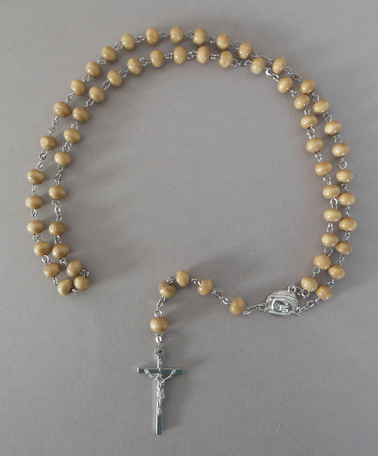 Rosenkranz hellbraune Holzperlen 45 cm lang Gebetskette Erstkommunion WAN 1008