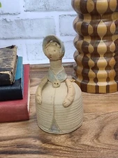 Primative Bell Pottery Girl Figurine With Bonnet