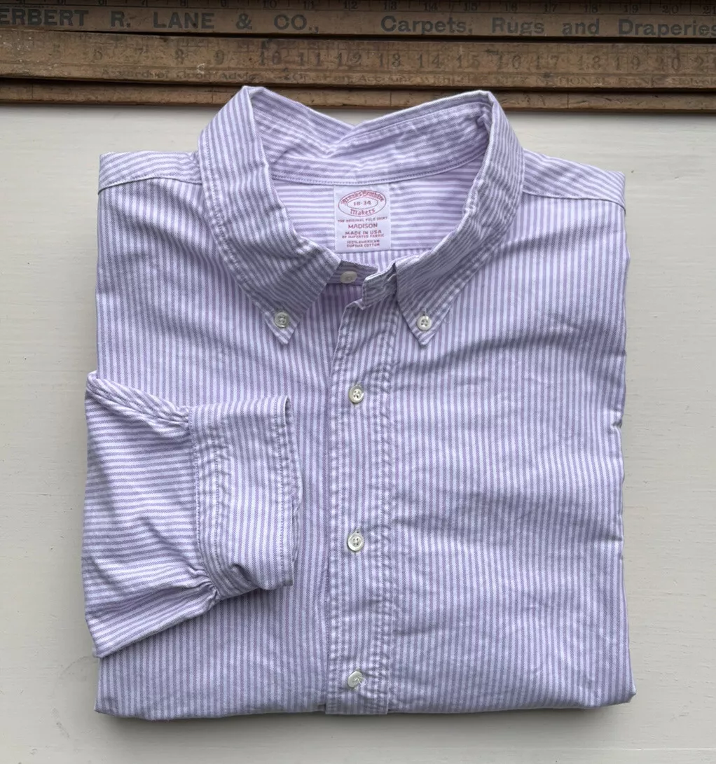 BROOKS BROTHERS Makers Madison Striped Oxford Cloth BD 18/34 Shirt Purple USA