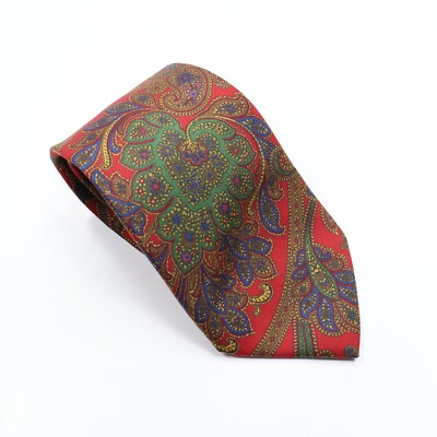 COACH Men s Italian Silk Tie Paisley Green Red Gold Vintage Hand Made