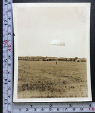 Military Soldier Airborne Parachute Landing Zone WW2 Era Old Photo Snapshot 1