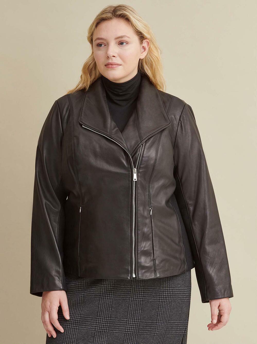 Calvin Klein Plus Size Knit Detail Women's Leather Jacket Black