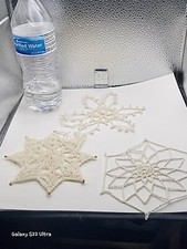 Vintage Handmade Crochet Doily Snowflakes Lot of 3 Christmas Ornaments Cute