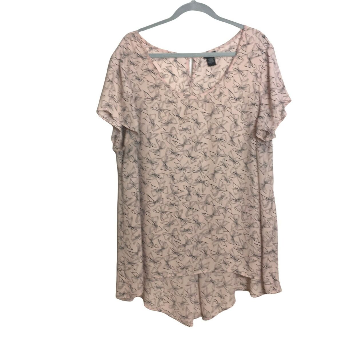 Torrid 2 Bow Georgette Blouse Tunic Top Pink Black Hi Low Torrid 2 Bow Georgette Blouse Tunic Top Pink Black Hi Low