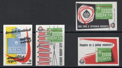 MATCHBOX ETIKETTEN JUGOSLAWIEN - Zeta Zigaretten x4, Werbung, Drau - **neuwertig