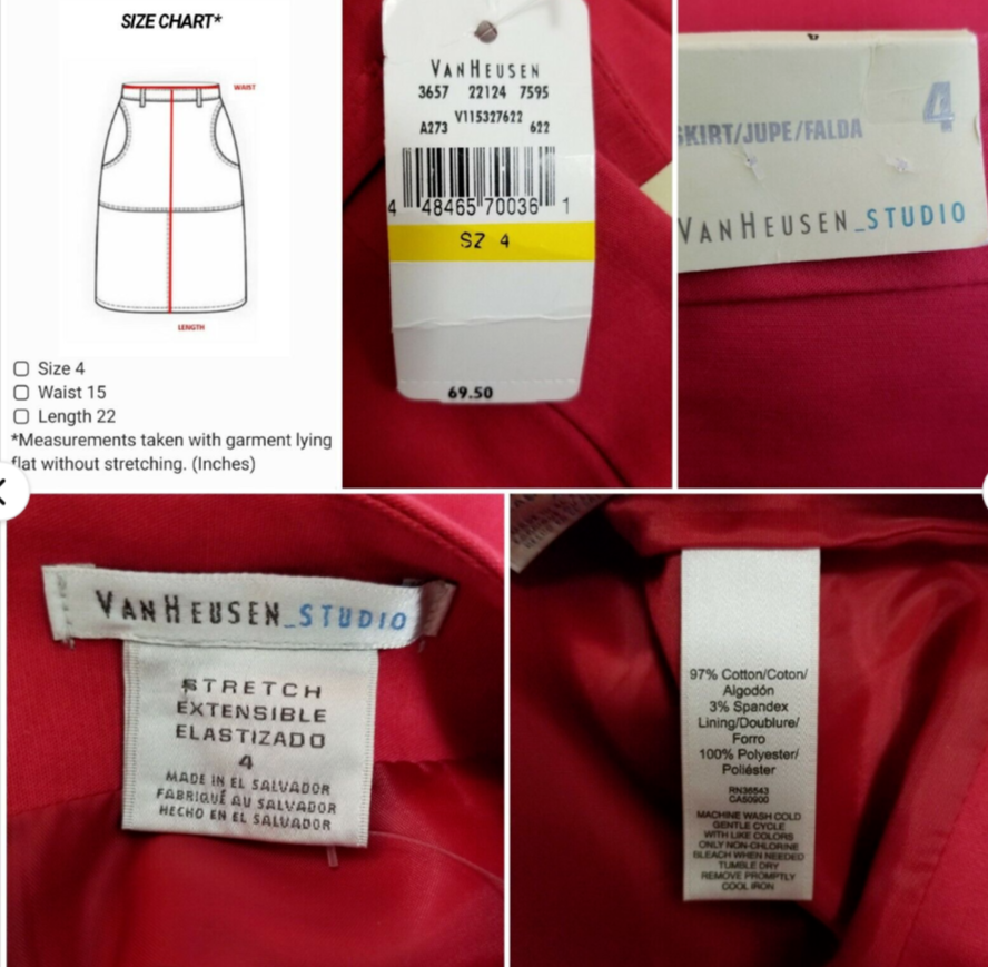 アズ Van Heusen Studio Pencil Skirt Sz 4 Soft Red Lined Knee Length