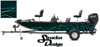 Blue Neon Lines Grunge Modern Pontoon Fishing Graphic Boat Vinyl Wrap Decal Bass