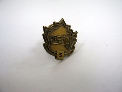 Vintage Genesee Region NY 5 Year Service Award Lapel Pin Maple Leaf Map Brass