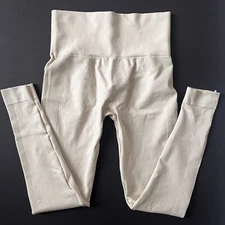 Sportineer Leggings Small High-Waisted Ivory Seamless Ribbed Waist Compression