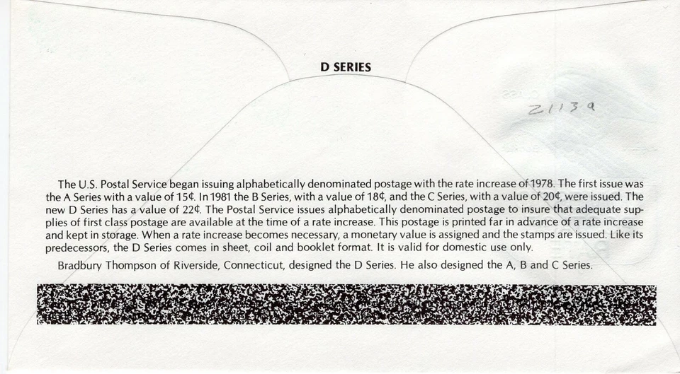 USPS FDC #2113a 22c Eagle D-rate Booklet Pane of 10 Stamps ArtMaster ST2056 - Image 2 of 2