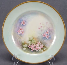 Haviland Limoges Hand Painted Pink Floral Green & Gold 9 3/4 Inch Plate