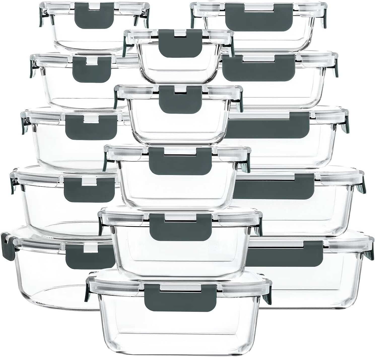 30-Piece Glass Food Storage Set with Snap Lock Lids for Meal Prep