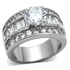 TK1232 - High polished (no plating) Stainless Steel Ring with AAA Grade CZ  in