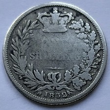 1852 Queen Victoria One 1/- Shilling Coin 9.25 Silver Fine Collectable Grade