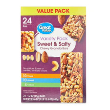 Great Value sweet salty chewy granola Bars, Variety Pack, 1.2 oz, 24 Count....