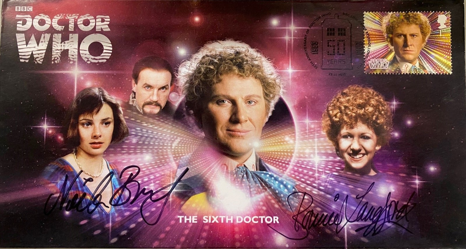 The 6th Doctor Who COMPANIONS Stamp Cover Signed BONNIE LANGFORD & NICOLA BRYANT
