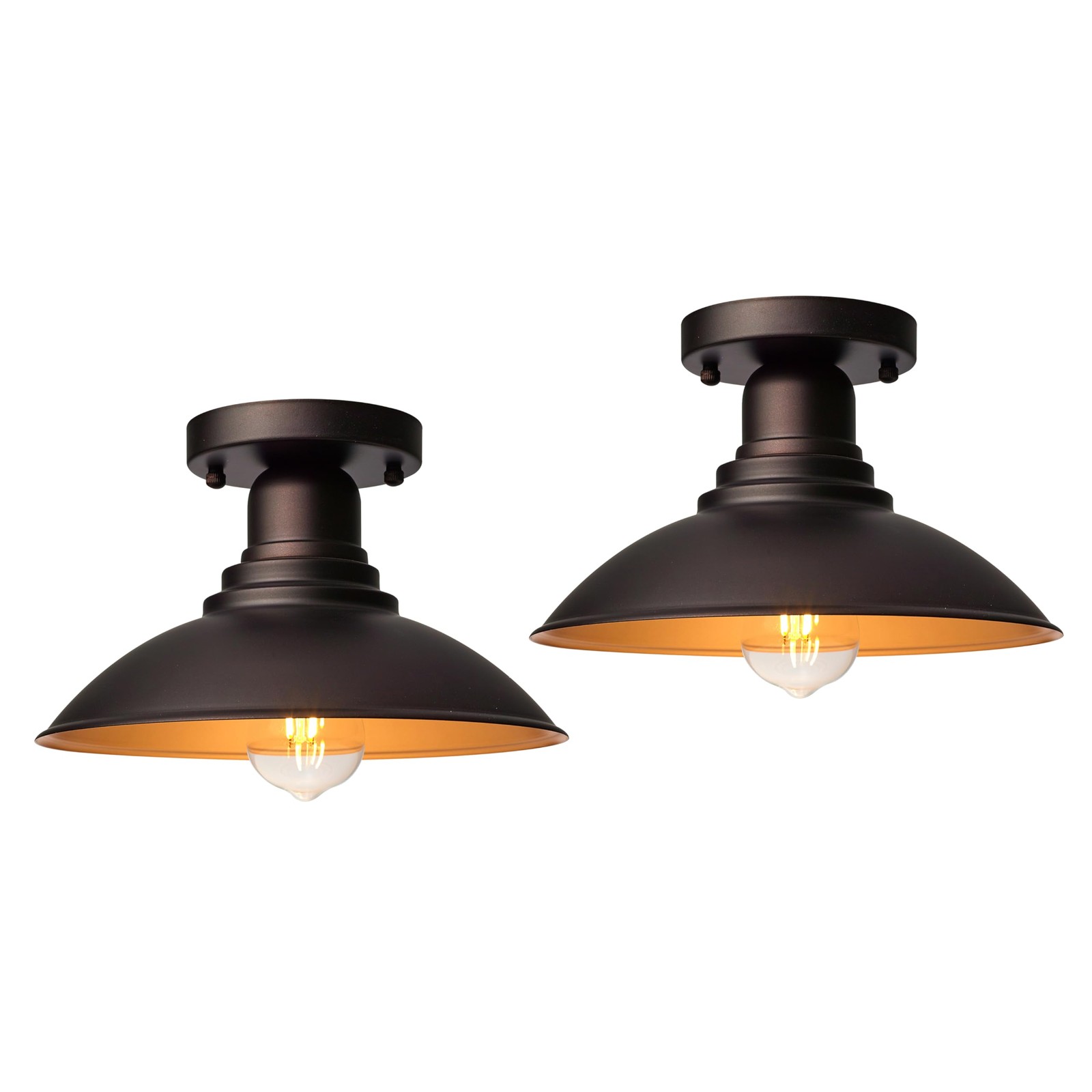 Bronze Outdoor Semi Flush Mount Ceiling Light 2 Pack with Gold, Farmhouse Clo...