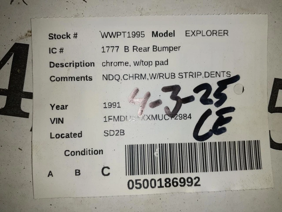 Rear Bumper Excluding Limited Chrome With Top Pad Fits 91-94 EXPLORER 603606 Foto 4 de 4