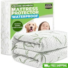 Bamboo Viscose Waterproof Mattress Protector Soft Breathable Fitted Cover New