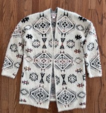 Kamana Multicolored Open Clasp Front Fuzzy Cardigan Sweater Womens Small