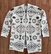 Kamana Multicolored Open Clasp Front Fuzzy Cardigan Sweater Womens Small