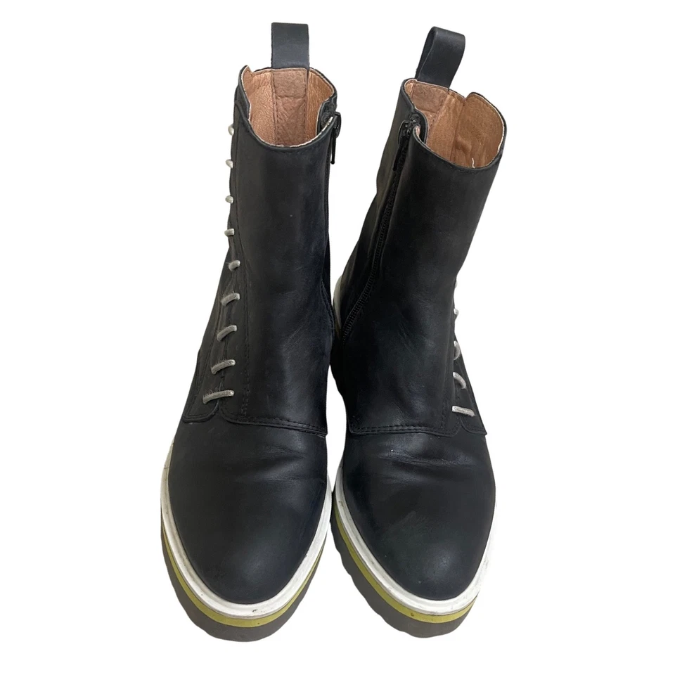 All Black Side Cord Bootie Size EU 38/usa 7.5-8 leather lug sole, lime zipper - Image 2 of 4