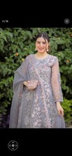 Organza Gray Color Anarkoli Embroidered Work Women's Party Wear Salwar Kameez