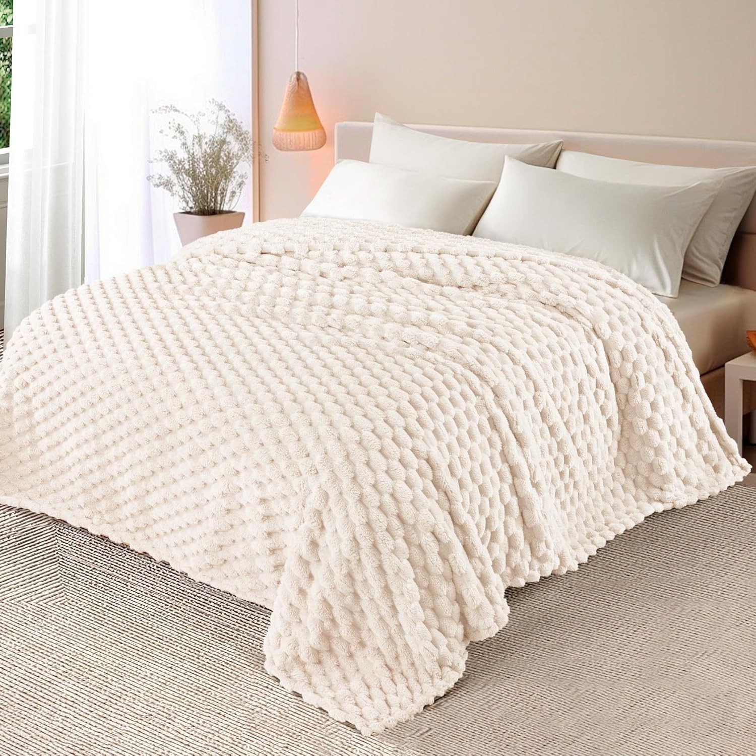 90x90 Ivory Soft All Season Warm Throw Machine