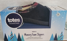 Totes Toasties Mens Memory Foam Black Plaid Memory Foam Slippers XL 11-12 New