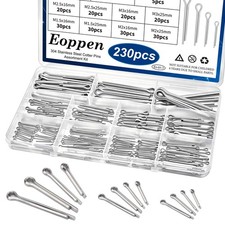 Eoppen 230Pcs Cotter Pin Assortment Kit - 304 - 12 Sizes, Silver