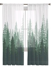 Green Forest Semi Sheer Curtains 96 inches Long