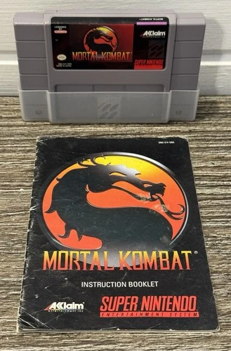 Mortal Kombat (Super Nintendo Entertainment System, 1993) SNES Cart & Manual
