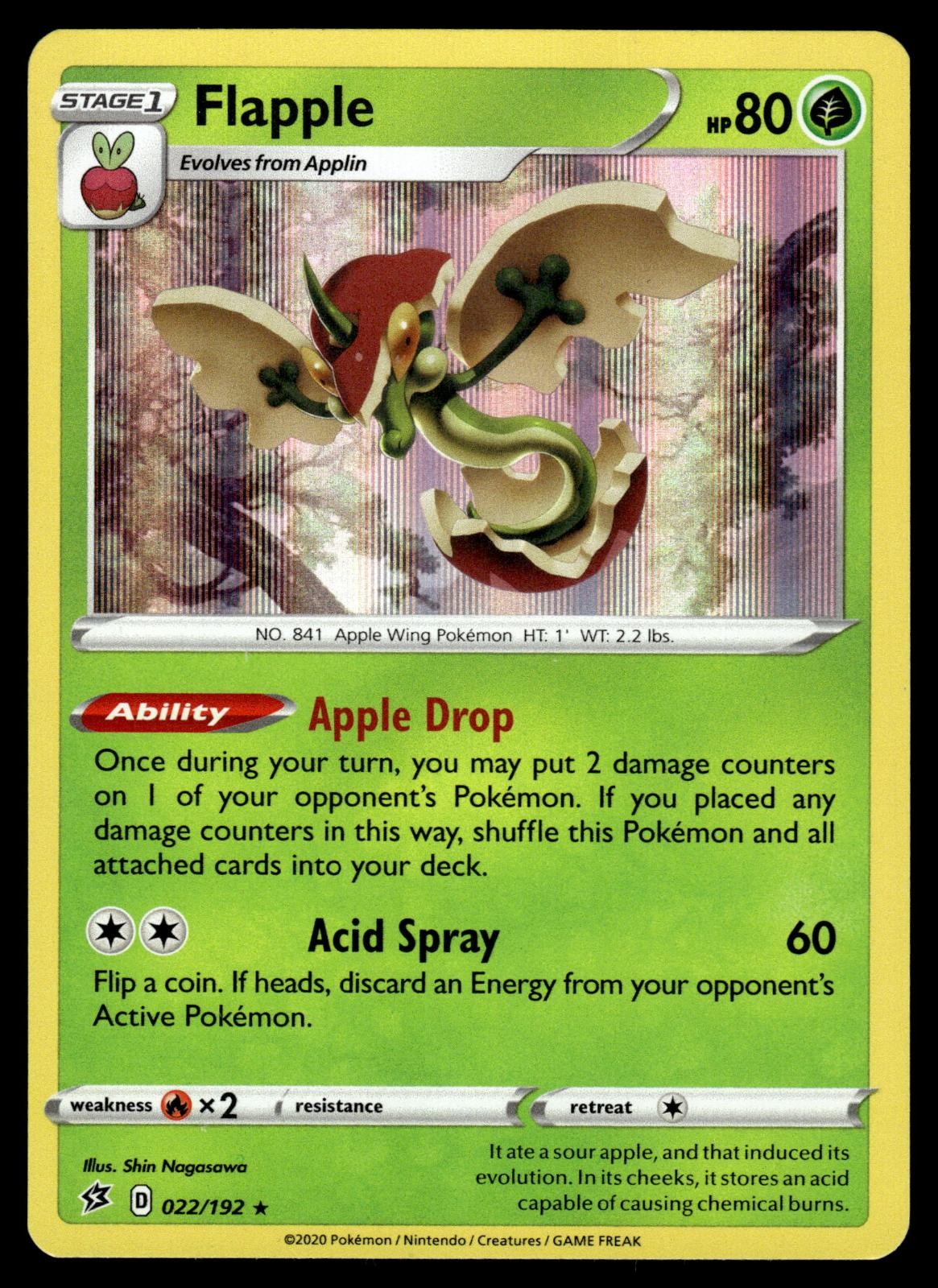 Flapple 022/192 Holo Rare Rebel Clash Pokemon Near Mint