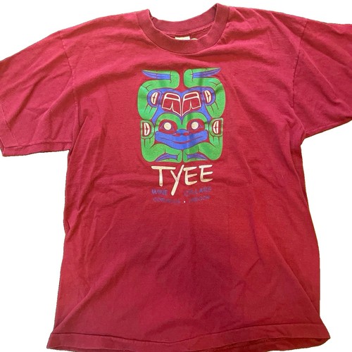 Vintage 80s/90 single stitch Fruit of the Loom Graphic T-Shirt Burgundy Cotton L