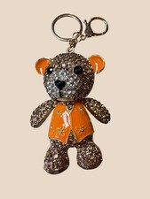 Rhinestone Teddy Bear Keychain with Orange Enamel Vest