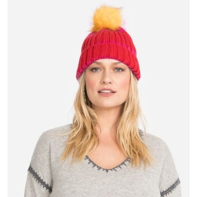 Hat Attack (Anthropologie) Beanie Women's OSFM Pom Stripes Fun Artsy Colorful