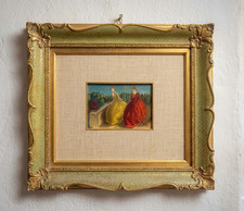 Antico dipinto ad olio di metà 800 con cornice a vassoio firmato