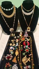 Vintage Estate Jewelry Lot Many Signed Christmas Brooch Necklace Hobe' Trifari +