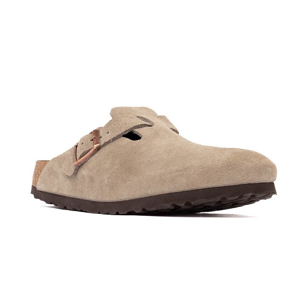Birkenstock Boston Taupe Classic Suede Soft Footbed Clogs Women's