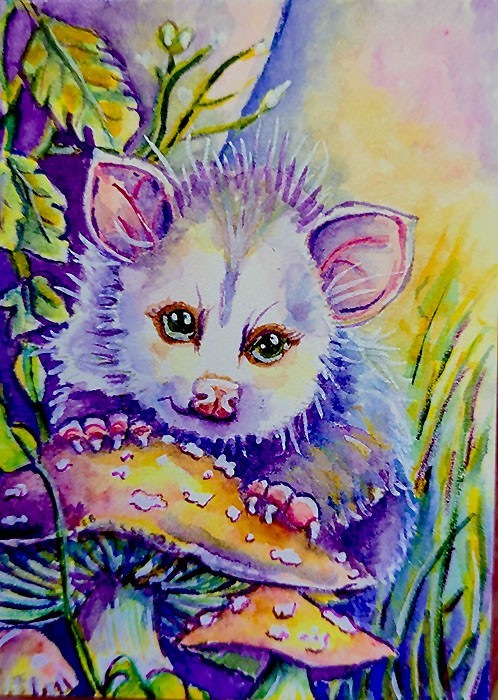 ACEO Original Painting OOAK - Baby Opossum - Bartshe