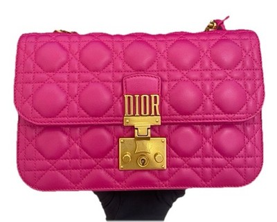 Authentic Dior Addict Hot Pink Cannage Quilted Leather Flap Chain Crossbody 