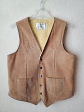 VTG Joo Kay Western Suede Leather Vest 42 Sherpa Lined Cowboy Rancher Snap Front