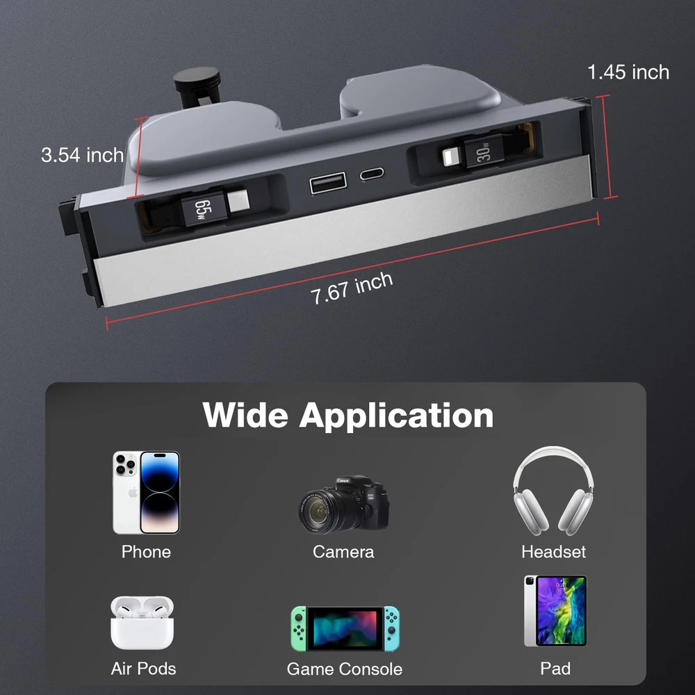 Retractable USB Hub for Tesla Model 3 Highland 2024 Center Console Compatible with New Model 3  