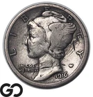 1916-D Mercury Dime *Survivor* Top Key Date, Obv Details, Coveted Low Mintage!