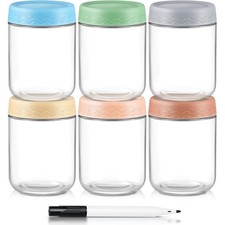 16 Oz Overnight Oats Containers with Lids - 6 Pack Glass Storage Jars with Ai...