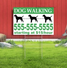 Dog Walking CUSTOM Indoor Outdoor Yard Sign with metal stakes